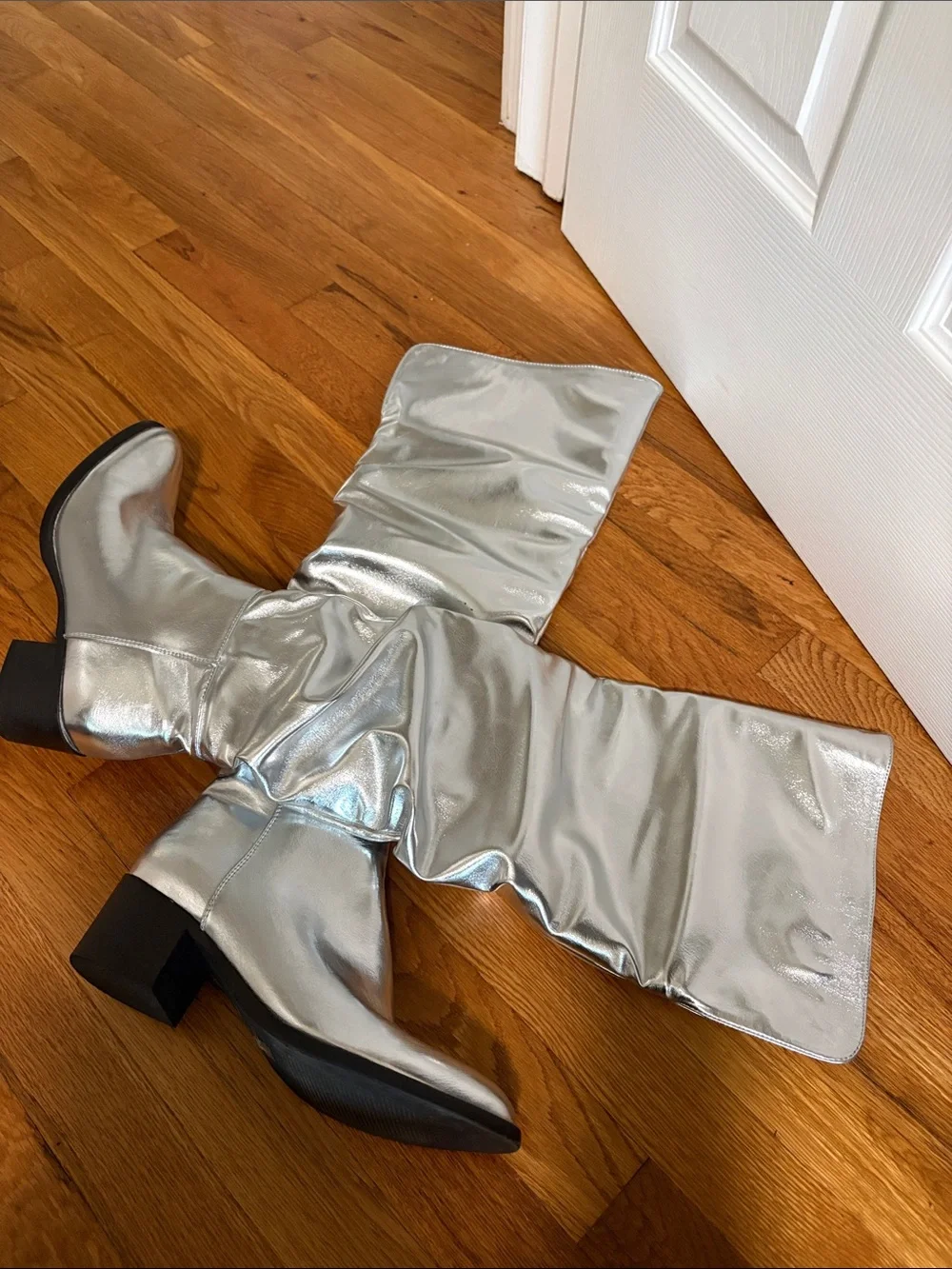 Women's Silver Metallic Knee-High Slouch Boots